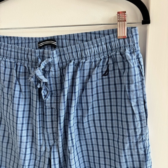 Nautica Plaid Pajama Pants Men's Size Medium Blue 100% Cotton Drawstring Pockets - Picture 3 of 7